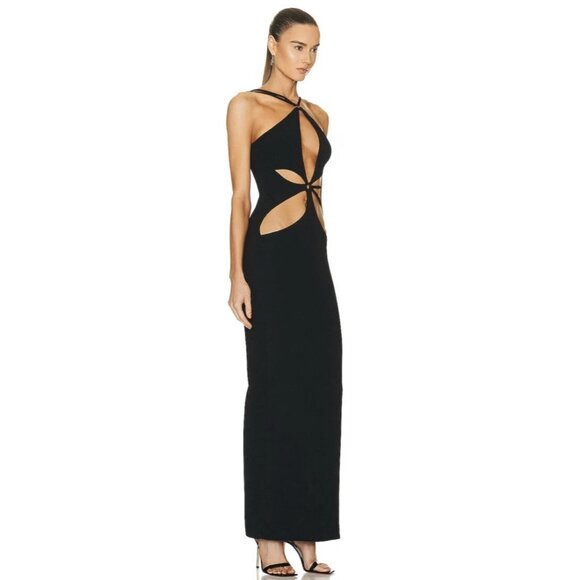 PatBO Asterisk Maxi Dress Black Sexy Cut Out Detail Resort 4 Stretch Knit NY Eve - Picture 4 of 10